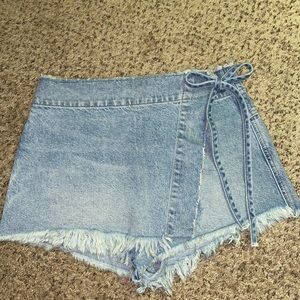 Light Blue Frayed Jean Shorts